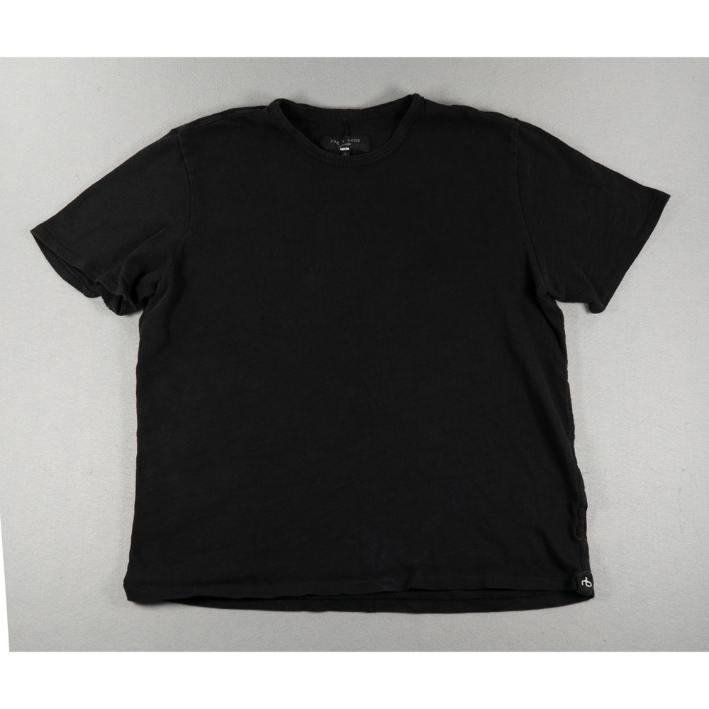Rag & Bone New York Crew Neck Short Sleeve Cotton T-Shirt Black Size L Logo Seam